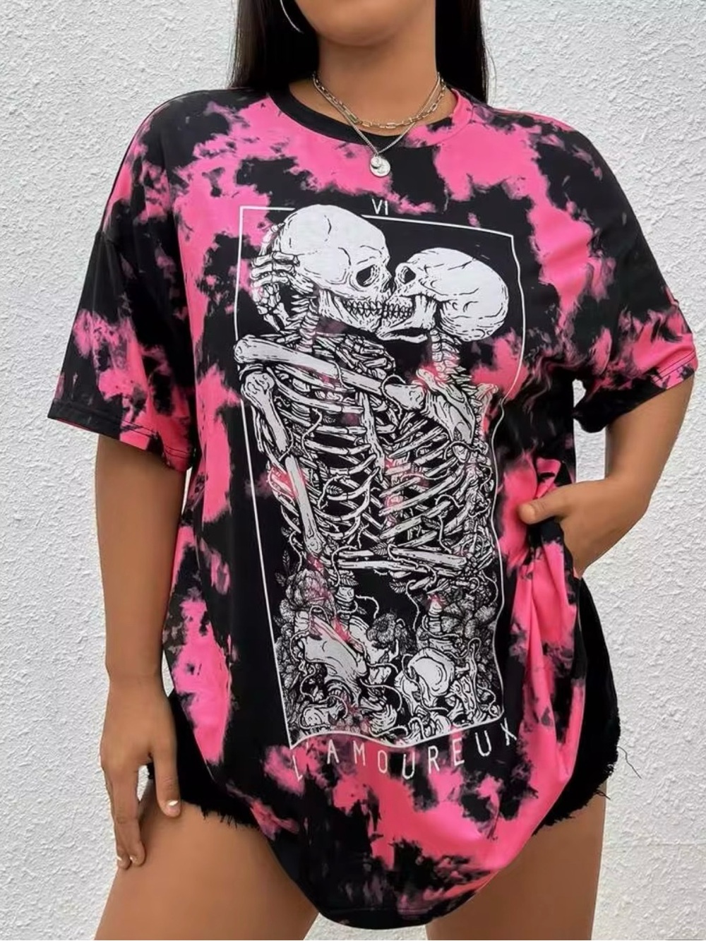 EUC Oversized Polyester Black Pink Tie Dye The Lovers Shirt Plus Size 5XL